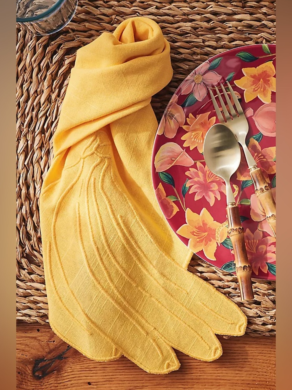 FARM Rio Banana Golden Yellow cotton linen Embroidered Dining Napkins - Set of 6